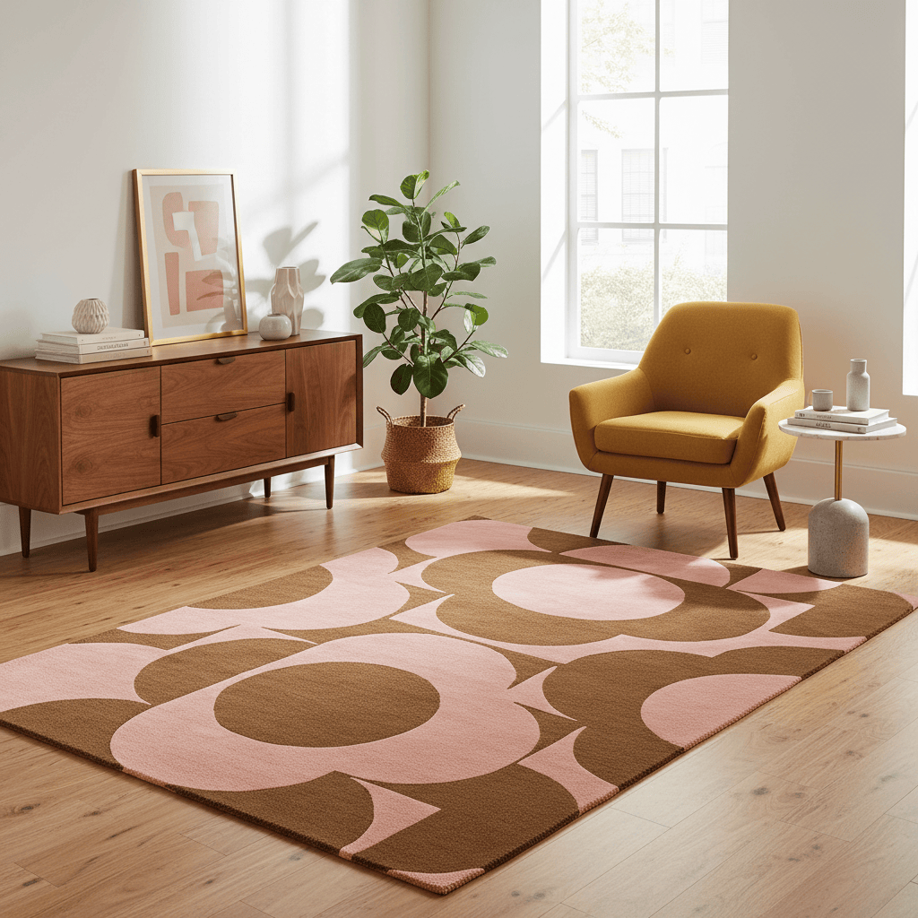 Orla Kiely (Brink & Campman) Designer Rugs 120 centimetres by 180 centimetres (3 feet 11 inches by 5 feet 11 inches) / Pink and Terracotta ORLA KIELY PRISM FLOWER AREA RUG by Brink and Campman