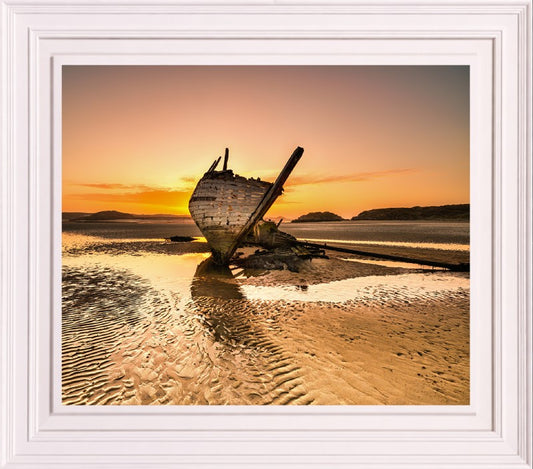 BAD EDDIES BOAT SUNSET FRAMED PRINT – WHITE FRAME| House of Irish Art