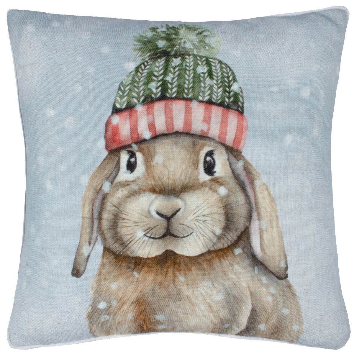WINTER RABBIT PIPED CUSHION – MULTI by Evans Lichfield