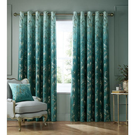 Ashley Wilde Designs Curtains Clarissa Hulse Meadow Grass Teal Ready Made Curtains by Ashley Wilde (EYELET)