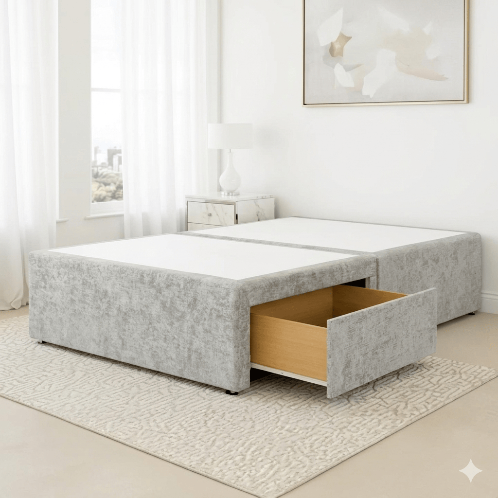 Aurora Bed Base Single / No Drawer / Spiced Ivory DIVAN BASE SPICED VELVET by Aurora Beds