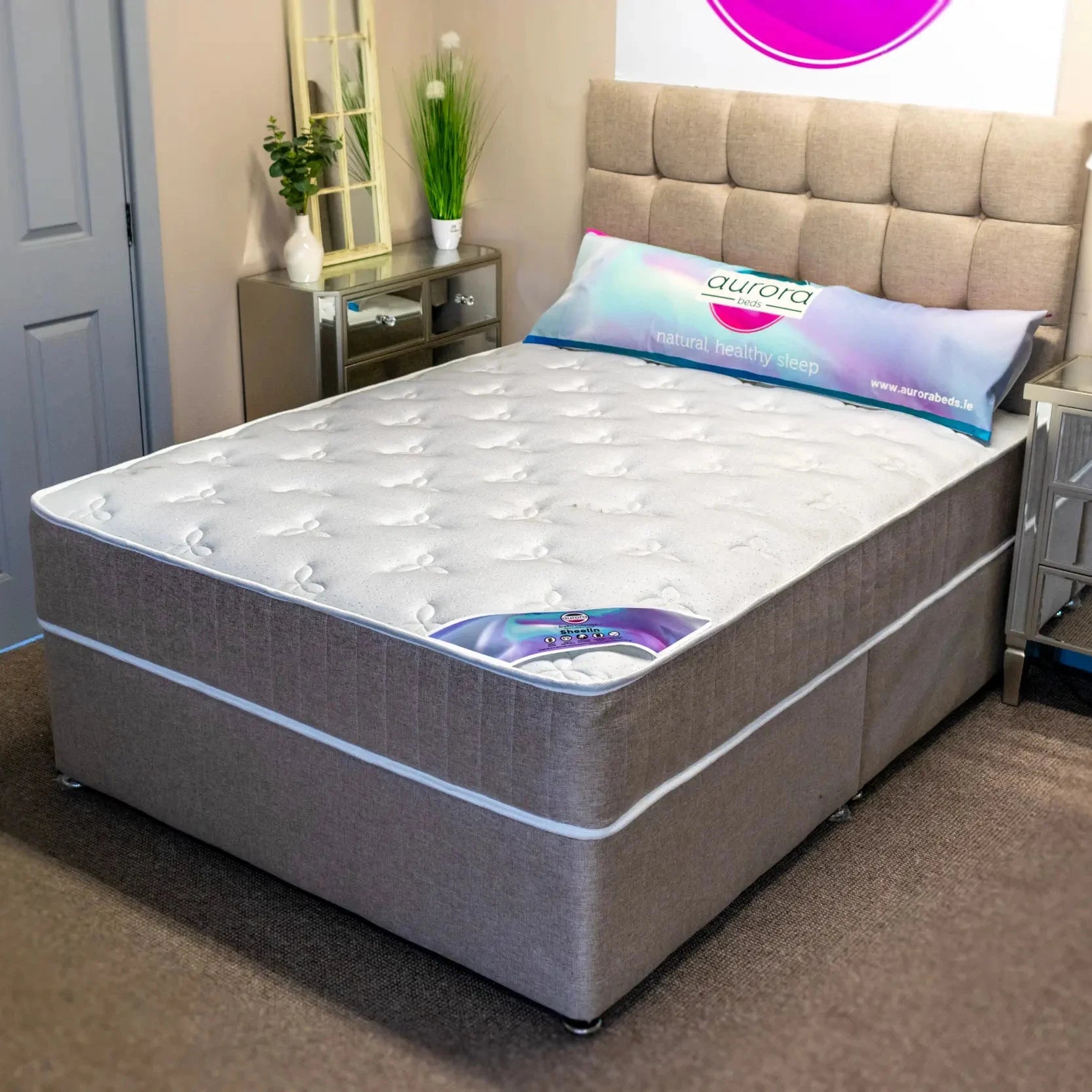 Aurora Bed Complete 3ft Single / No Drawer / Wool Latte Aurora BED Divan base