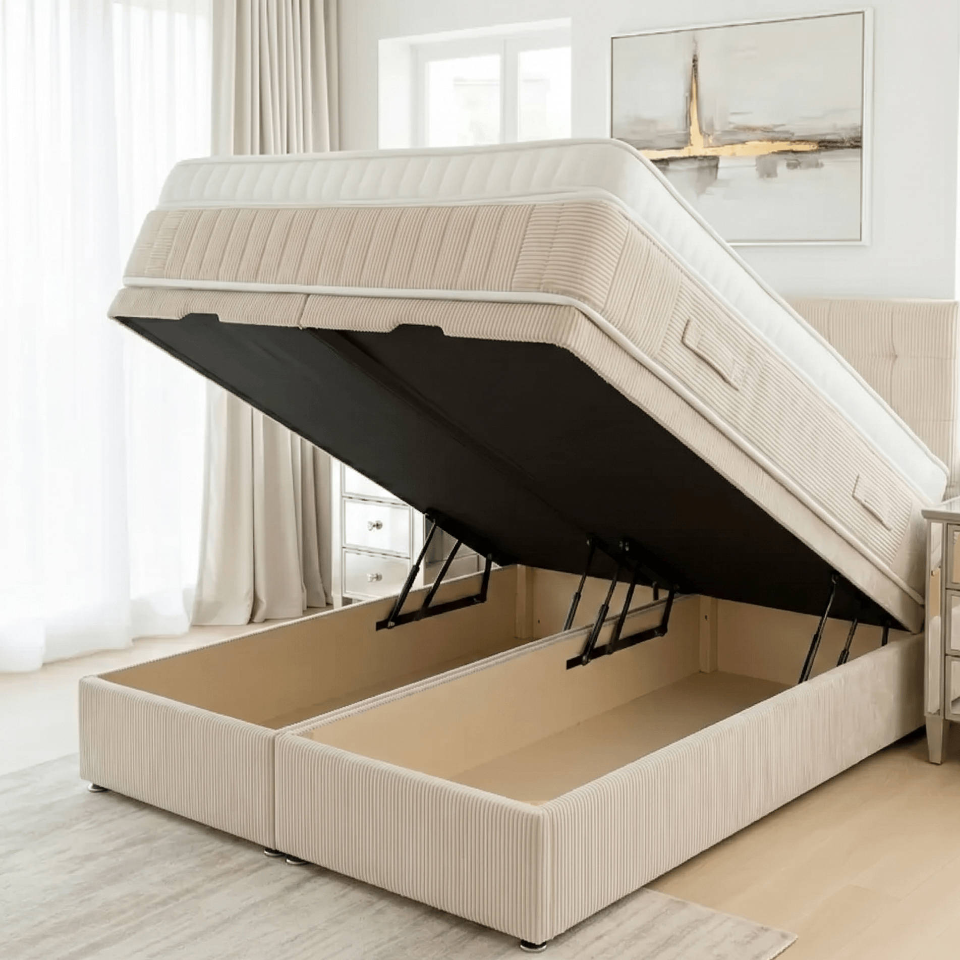 Aurora Storage Bed Base Single / Naples Cream OTTOMAN BASE in Naples Fabric by Aurora Beds