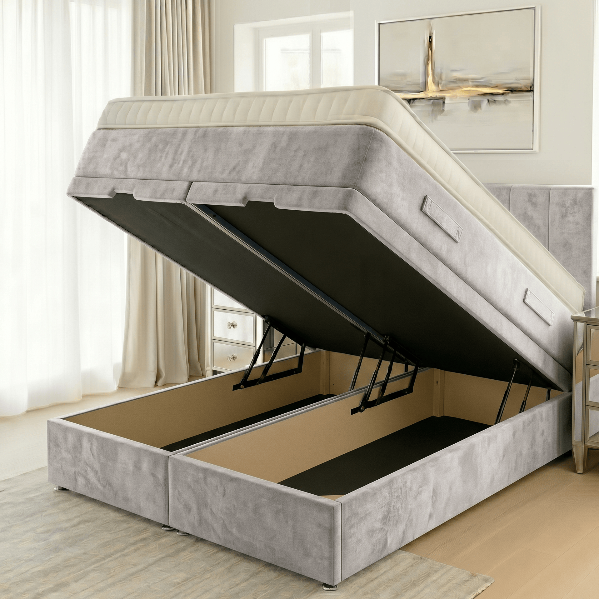Aurora Storage Bed Base Spiced Ivory / Single OTTOMAN BASE in Spiced Velvet by Aurora Beds