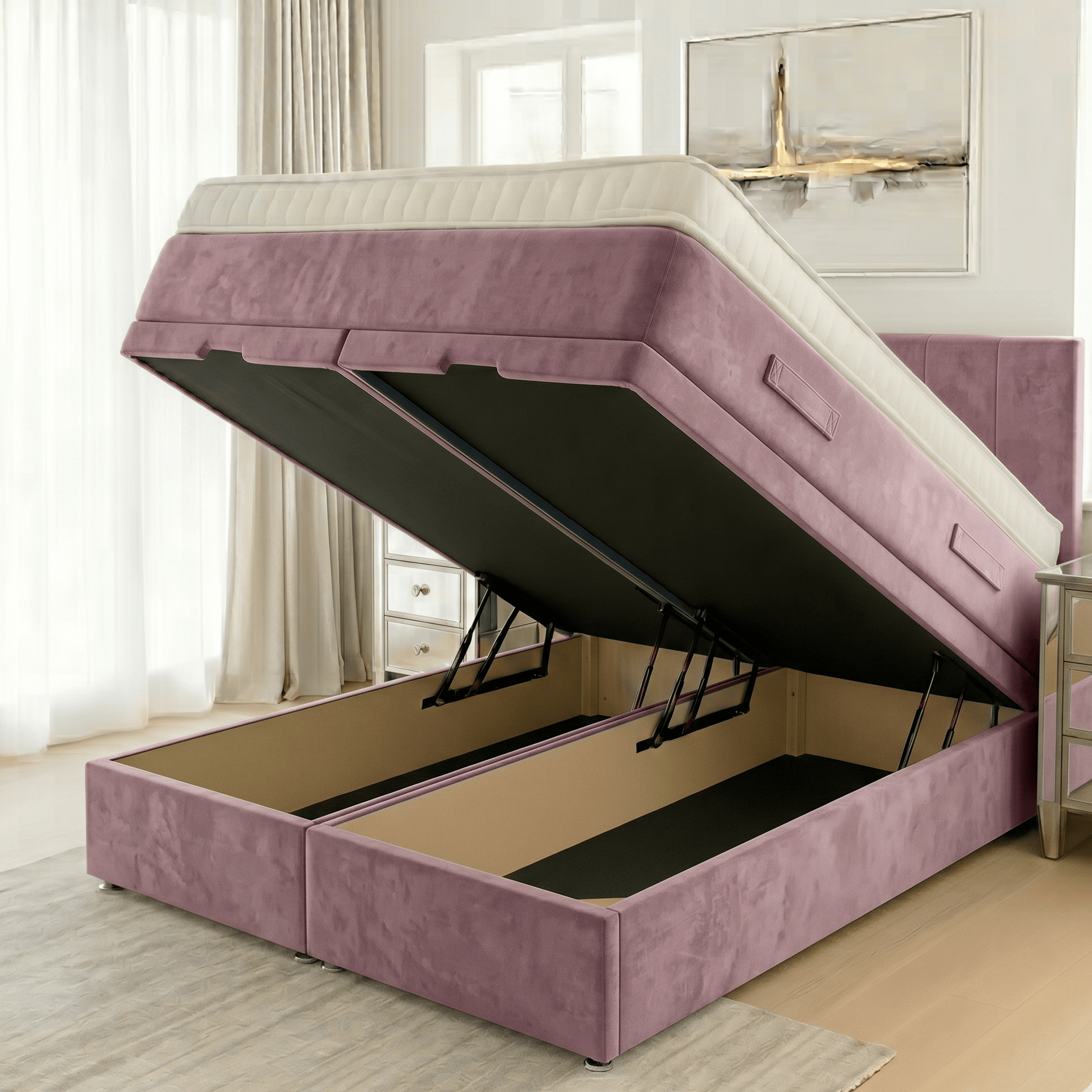 Aurora Storage Bed Base Spiced Pink / Single OTTOMAN BASE in Spiced Velvet by Aurora Beds