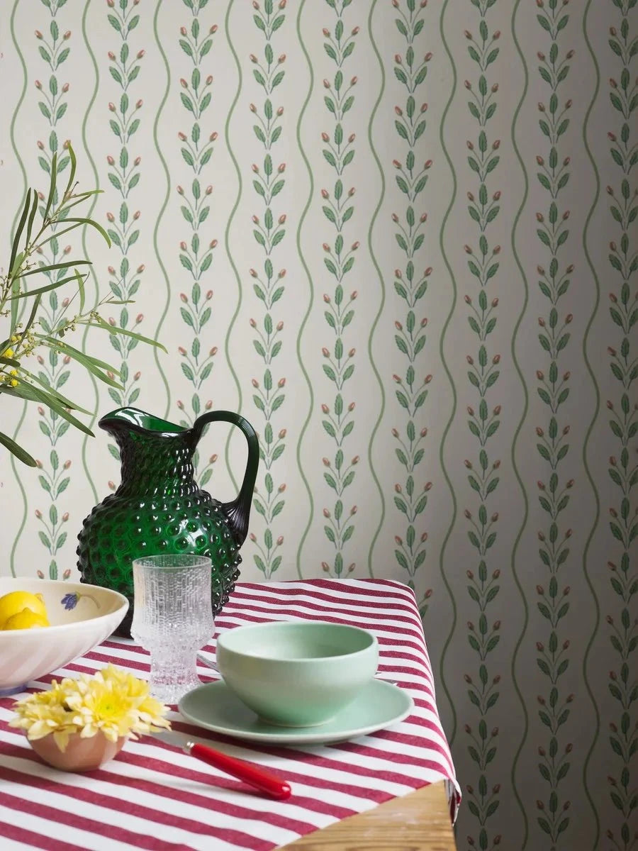 Boråstapeter Boråstapeter Wallpaper Flower Buds Green Wallpaper by Boråstapeter (10 metre roll)