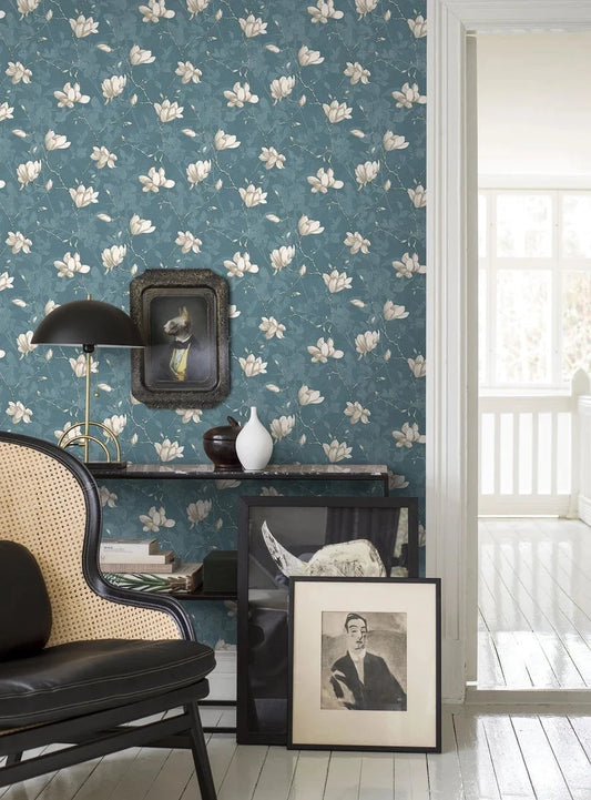 Boråstapeter Boråstapeter Wallpaper Lilly Tree Petrol Wallpaper by Boråstapeter (10 metre roll)