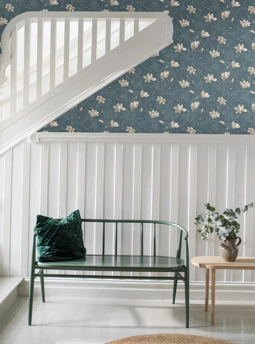 Boråstapeter Boråstapeter Wallpaper Lilly Tree Petrol Wallpaper by Boråstapeter (10 metre roll)