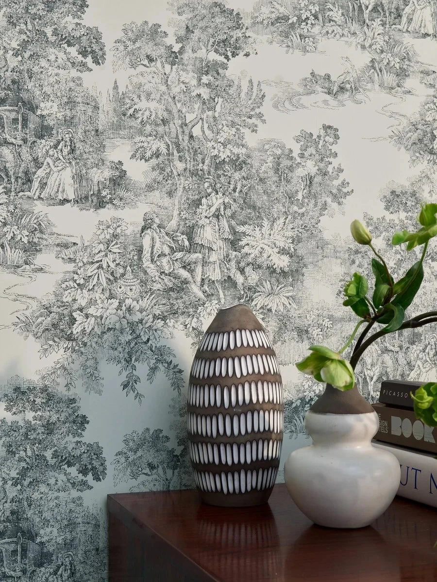 Boråstapeter Boråstapeter Wallpaper Toile de Jouy Black – by Boråstapeter