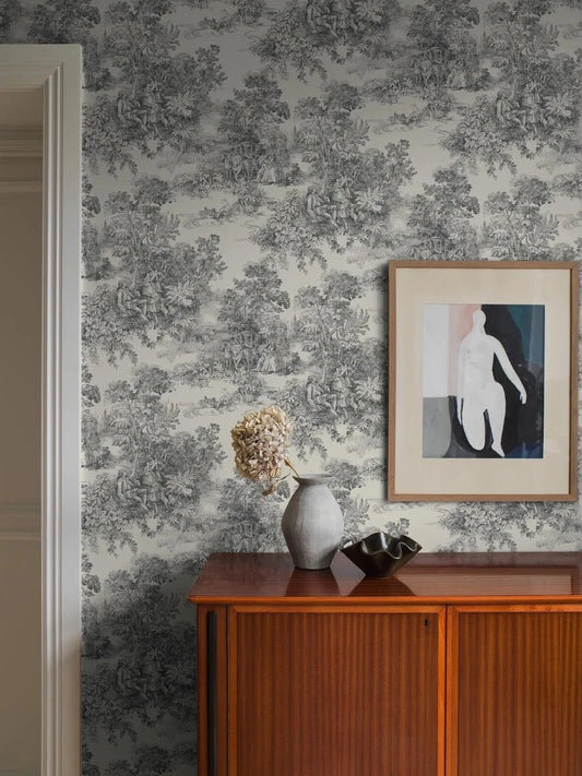 Boråstapeter Boråstapeter Wallpaper Toile de Jouy Black – by Boråstapeter