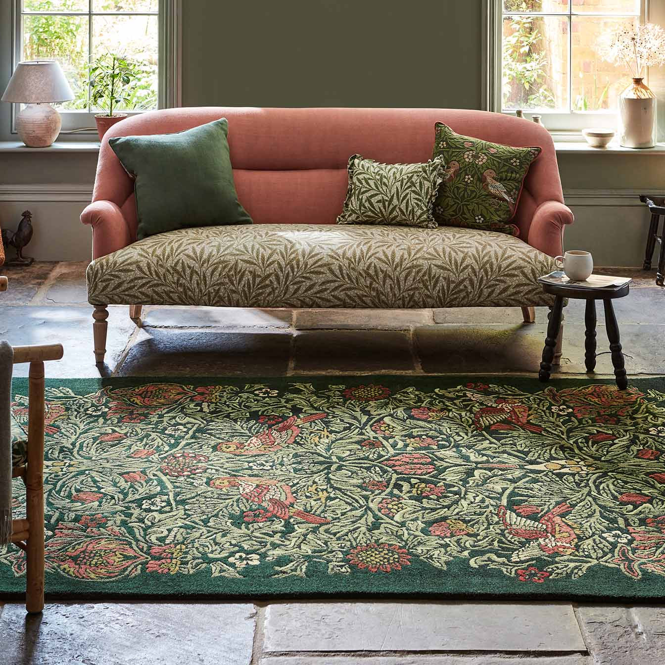 Brink & Campman Designer Rugs 140/200cm / Twinings Vine Green MORRIS & Co. Bird Pure Wool Rug (available in Thump Green or Webbs Blue) by Brink & Campman
