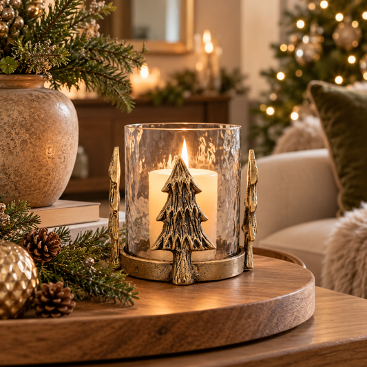 XMAS TREE HURRICANE LANTERN – ANTIQUE GOLD Curated by simply Hazel