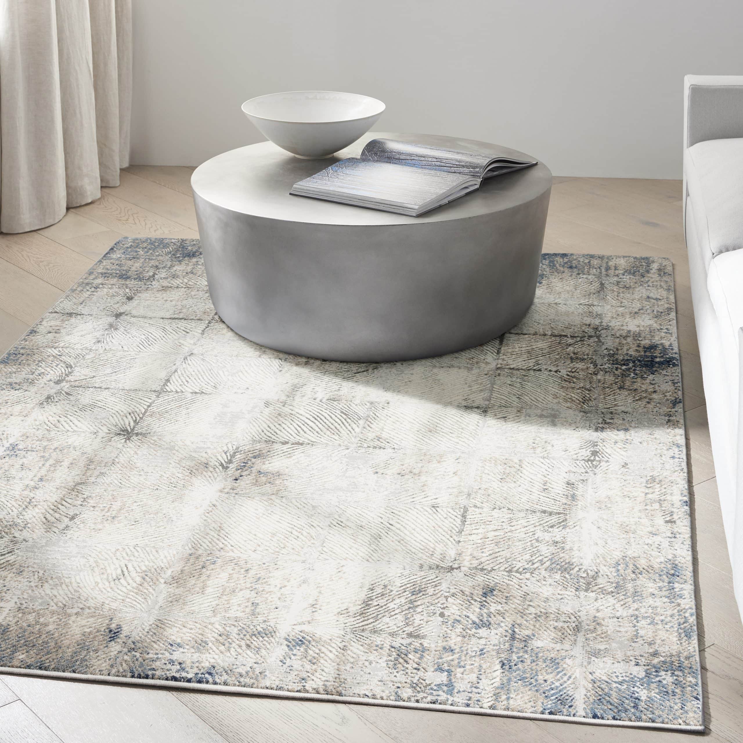 Calvin Klein (Nourison & Home) Designer Rugs 183 cm x 122 cm (6’ x 4’) / Ivory and Grey geometric tile CALVIN KLEIN INFINITY AREA RUG by Nourison
