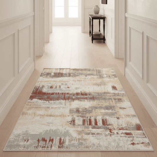 Calvin Klein (Nourison & Home) Designer Rugs Runner 69 cm by 221 cm (2 ft 3 in by 7 ft 3 in) / Grey and Rust CALVIN KLEIN ENCHANTING ECH02 AREA RUG by Nourison