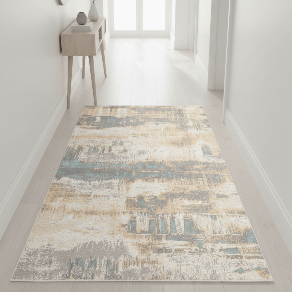 Calvin Klein (Nourison & Home) Designer Rugs Runner 69 cm by 221 cm (2 ft 3 in by 7 ft 3 in) / Ivory and Seaglass CALVIN KLEIN ENCHANTING ECH02 AREA RUG by Nourison