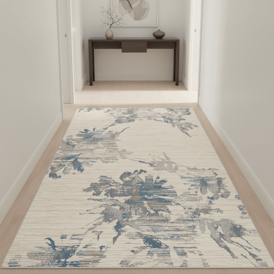 Calvin Klein (Nourison & Home) Designer Rugs Runner 69 cm by 221 cm (2 ft 3 in by 7 ft 3 in) / Ivory, Grey, and Blue CALVIN KLEIN ENCHANTING ECH01 AREA RUG by Nourison