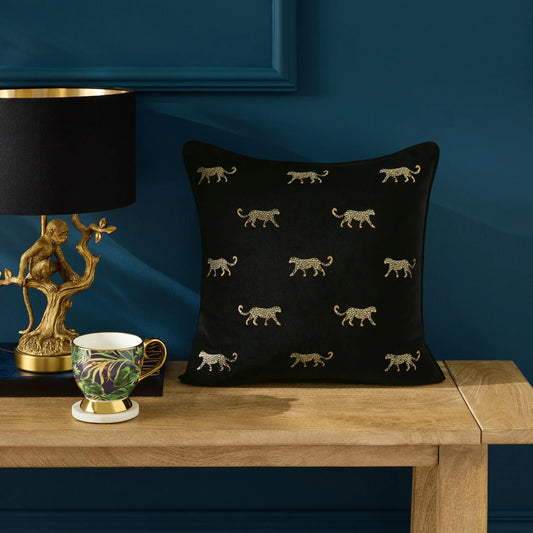 Clarke & Clarke Cushions DUMA EMBROIDERED VELVET CUSHION NOIR by Clarke & Clarke