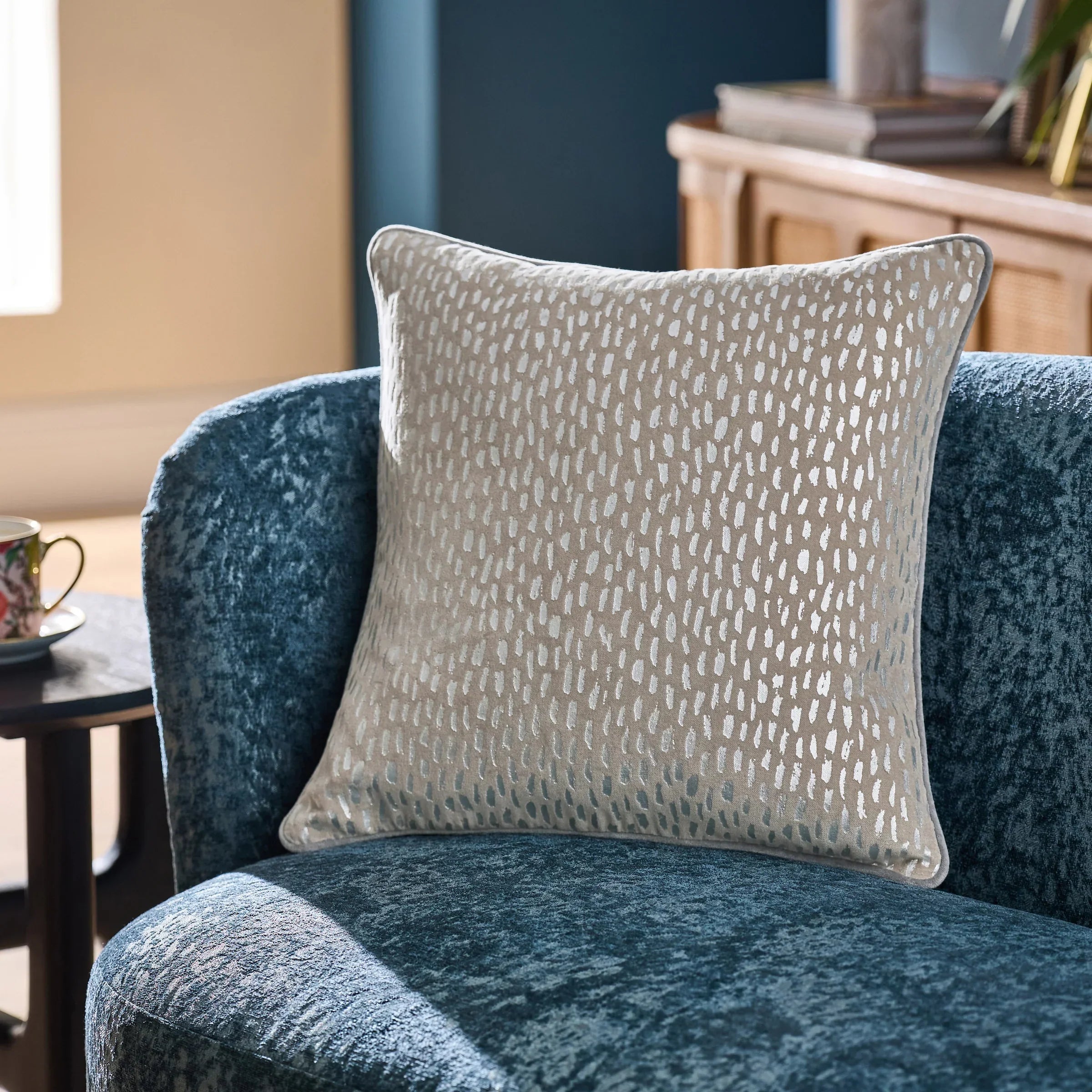 Clarke & Clarke Cushions LOXLEY VELVET CUSHION SILVER by Clarke & Clarke