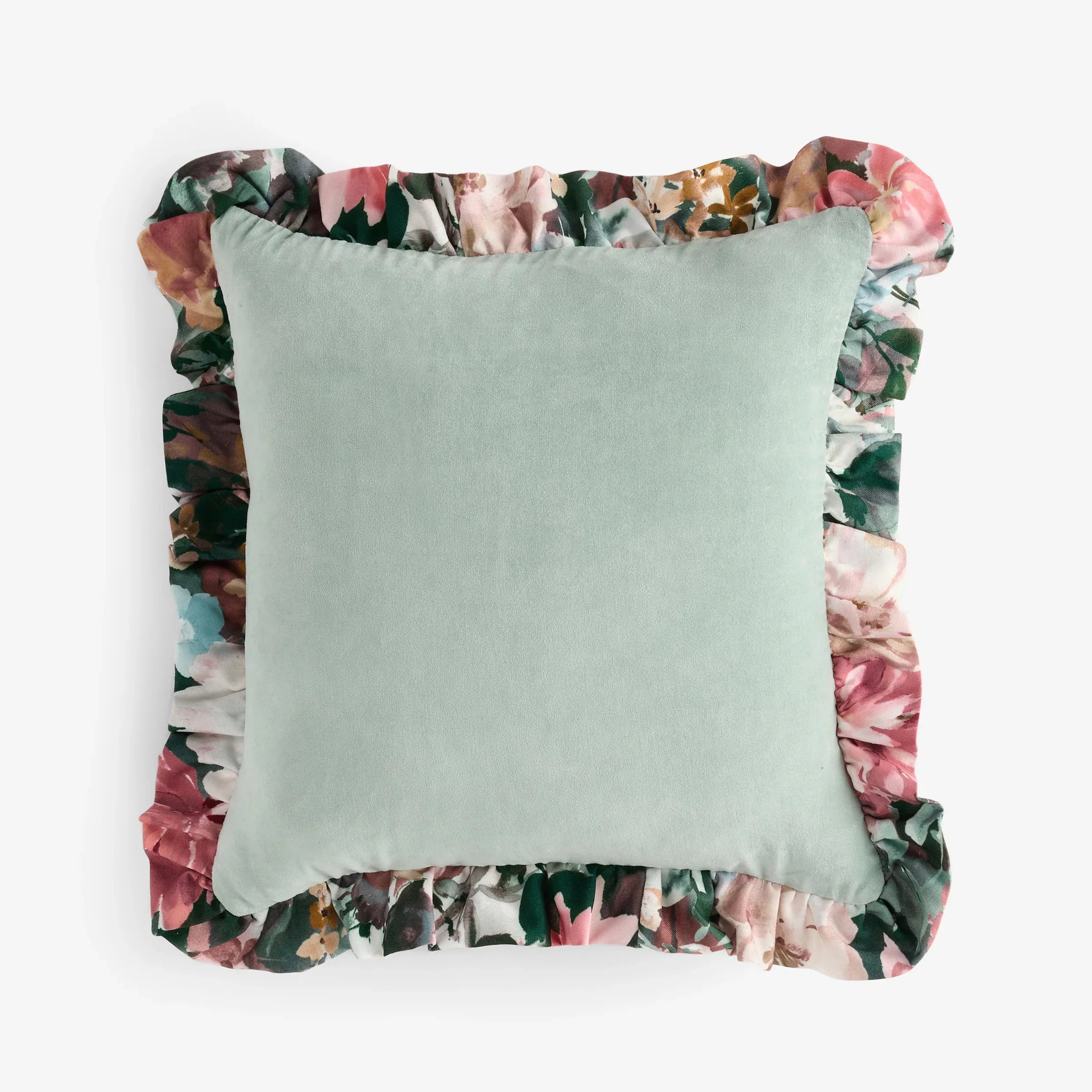 Clarke & Clarke Cushions TAHITI VELVET FRILLED CUSHION BLUE by Clarke & Clarke