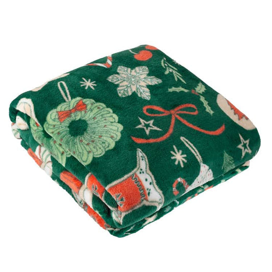 Duvet Day (Riva Home) Christmas Decorations ☕ Festive Treats Printed Fleece Throw – Emerald by Duvet Day