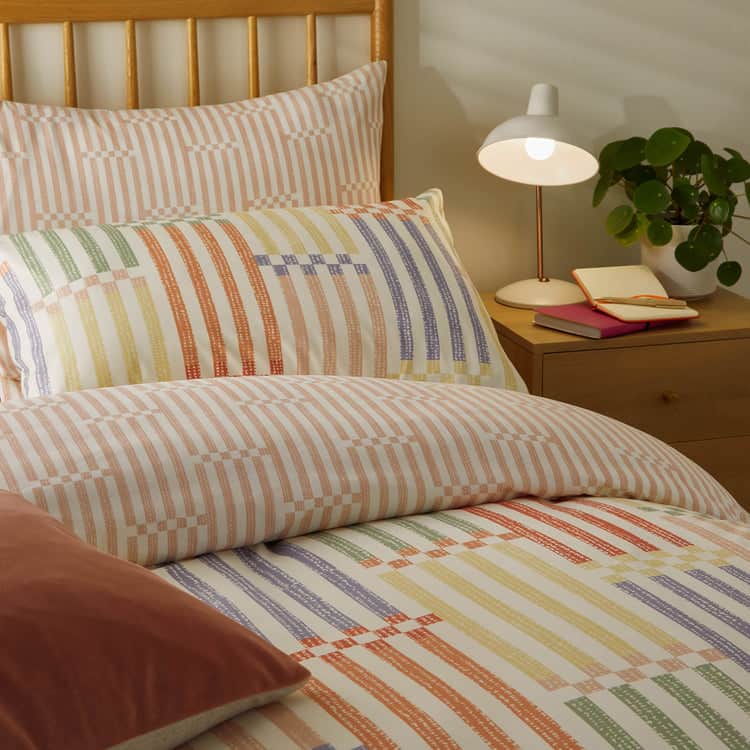 Duvet Day (Riva Home) Duvet Cover set MADISON STRIPE PRINTED SOFT TOUCH DUVET COVER SET MULTI/APRICOT by Duvet Day