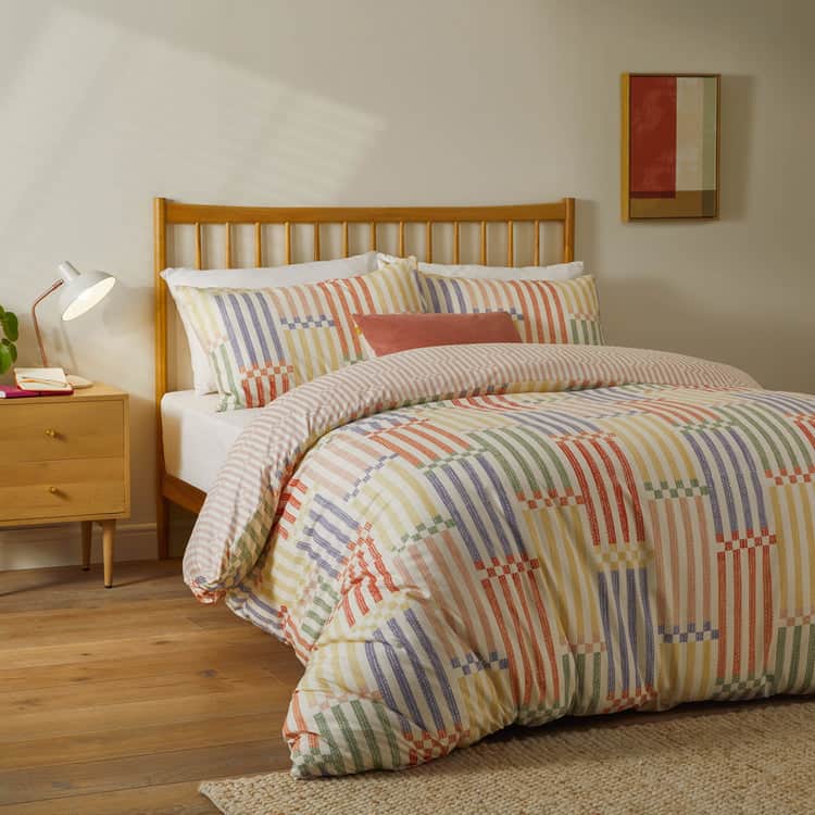 Duvet Day (Riva Home) Duvet Cover set MADISON STRIPE PRINTED SOFT TOUCH DUVET COVER SET MULTI/APRICOT by Duvet Day