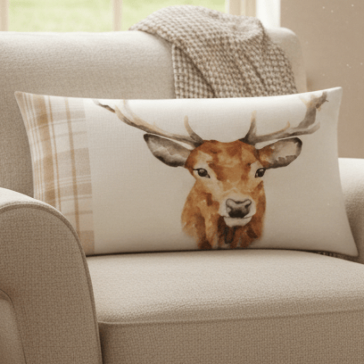 Evans Litchfield (Riva Home) Evans Lichfield Cushion π¦ Hunter Stag Rectangular Cushion β Natural by Evans Litchfield