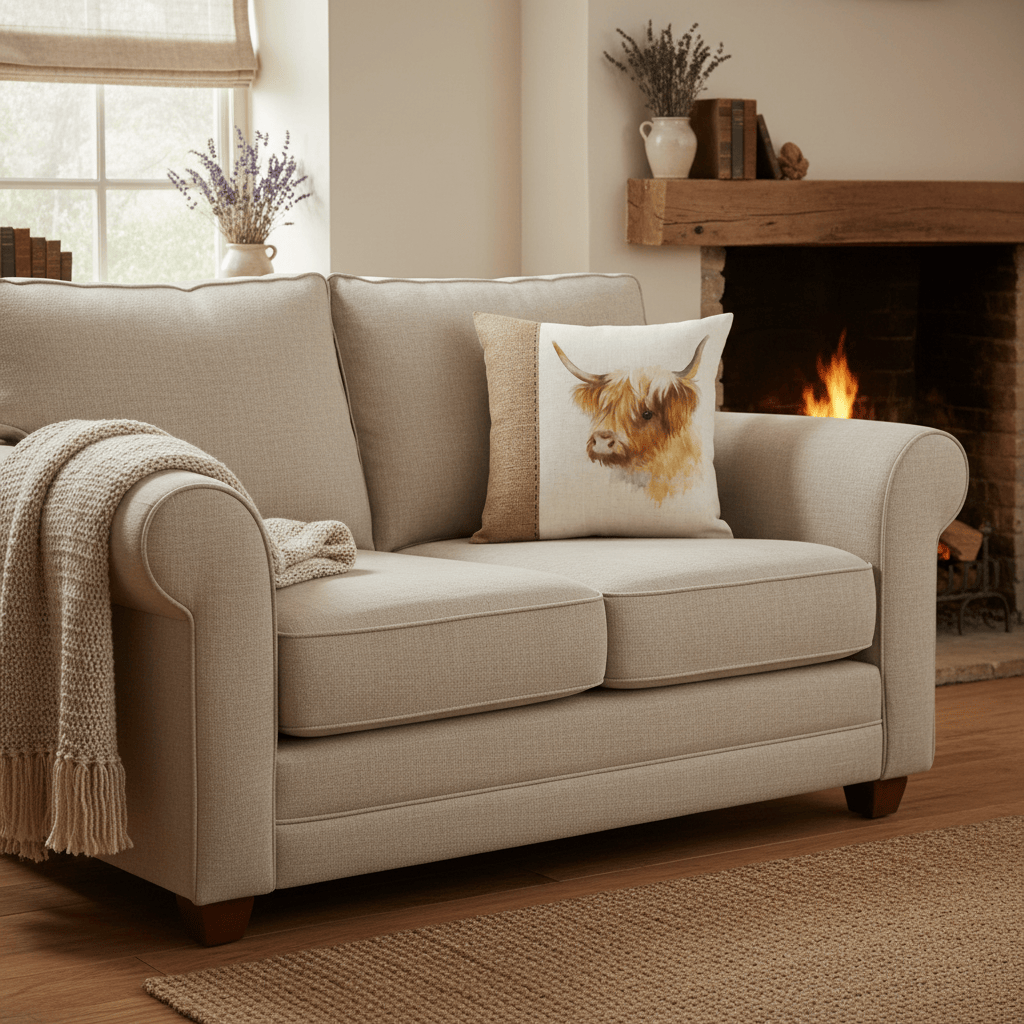 Evans Litchfield (Riva Home) Evans Lichfield Cushion Premium Hessian Cow Square duck feather filled Cushion White by Evans Lichfield