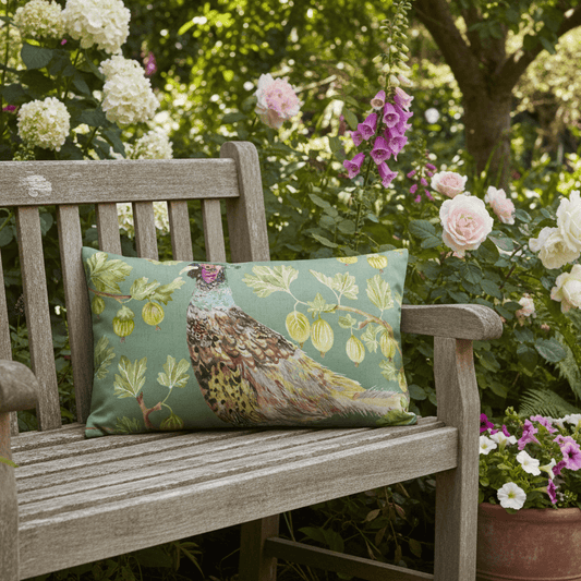 Evans Litchfield (Riva Home) Outdoor Designer Cushions GROVE PHEASANT OUTDOOR CUSHION OLIVE by Evans Lichfield