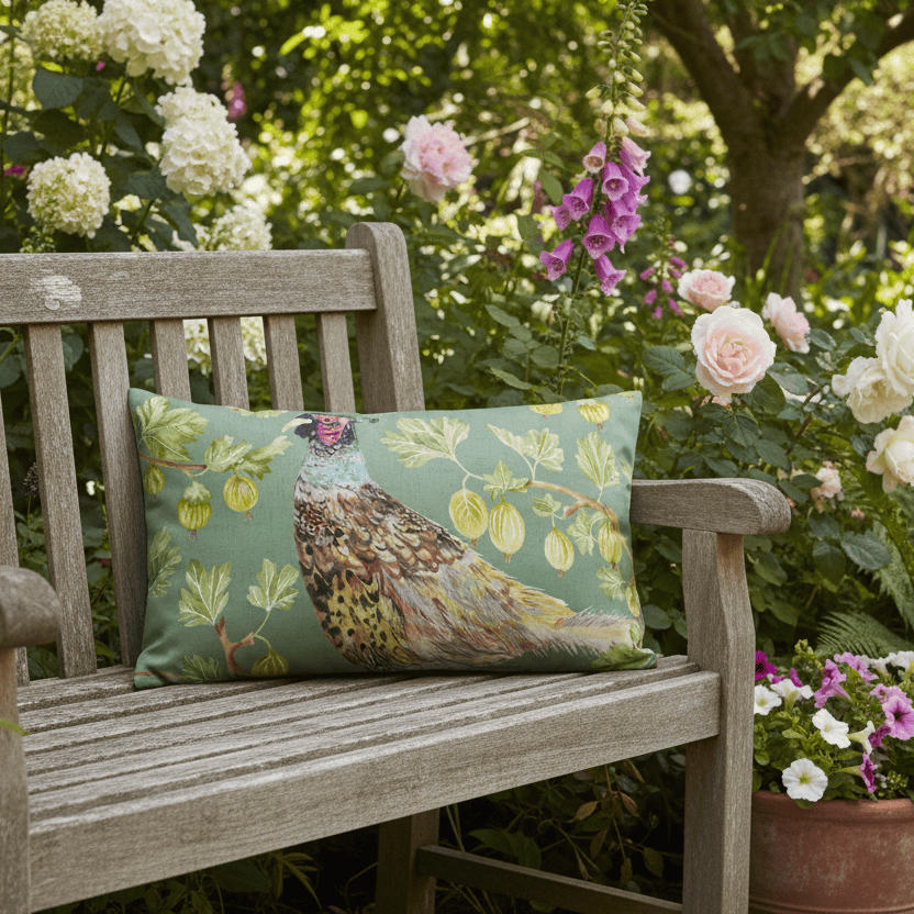 Evans Litchfield (Riva Home) Outdoor Designer Cushions GROVE PHEASANT OUTDOOR CUSHION OLIVE by Evans Lichfield