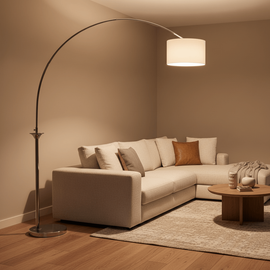 Fifty Five South Lamp HUBERT NICKEL FINISH ARC FLOOR LAMP by Fifty Five South