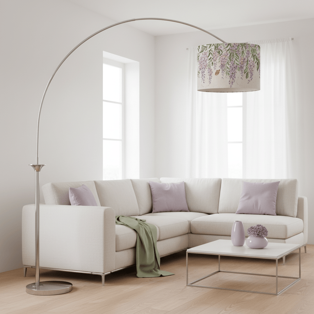 Fifty Five South x Voyage Maison Voyage Maison Lamp Bundle HUBERT NICKEL FINISH ARC FLOOR LAMP WITH D52CM MARIPOSA SHADE BUNDLE by Fifty Five South and Voyage Maison
