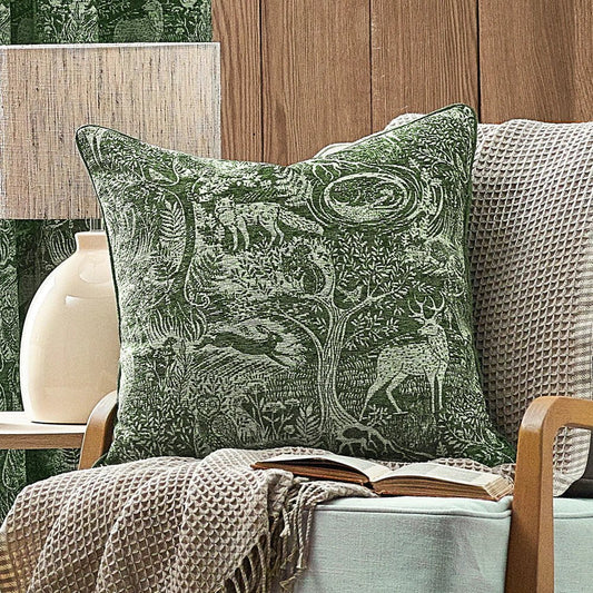 furn Cushions Emerald Winter Woods Animal Chenille Cushion 50x50cm (4 colours to choose from)