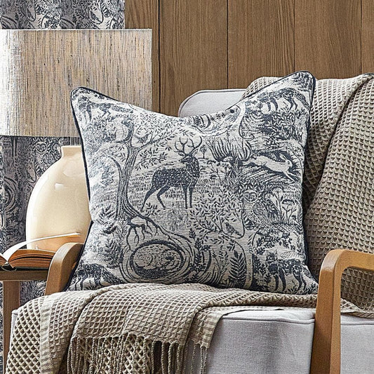 furn Cushions Midnight Winter Woods Animal Chenille Cushion 50x50cm (4 colours to choose from)