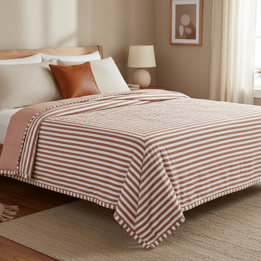 Furn (Riva Home) Bedspread HEBDEN MELANGE STRIPE COTTON BEDSPREAD by Yard