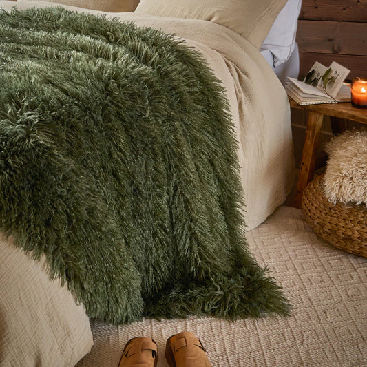 Furn (Riva Home) Bedspread Khaki Rowan Faux Fur Throw by furn