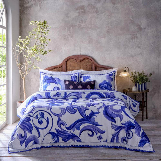 furn (Riva Home) Bedspread Paoletti Azzurro Printed Cotton Duvet Cover Set Blue