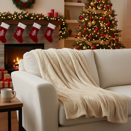 Furn (Riva Home) Christmas Decorations ✨ Festive Time Embossed Fleece Throw – Natural by Furn