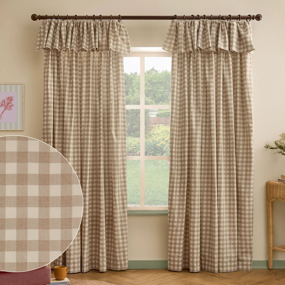 Furn (Riva Home) Curtains 90in x 72in (229cm x 183cm) / Natural / Fully Lined HARRIET GINGHAM PRINTED CURTAINS by furn.
