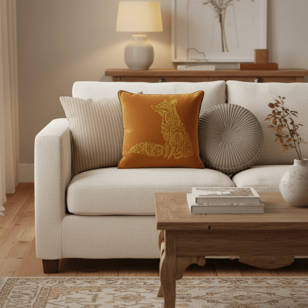 Furn (Riva Home) Cushions FOREST FAUNA WOODLAND FOX SQUARE CUSHION RUST/GOLD by Furn