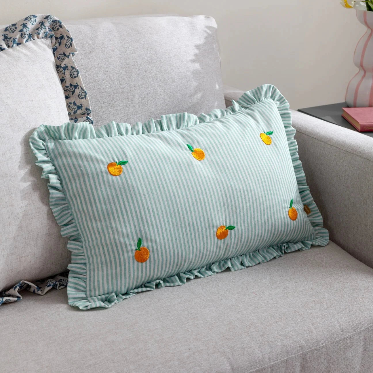 furn (Riva Home) Cushions Les Fruites Embroidered Ruffle Cushion Orange by Furn