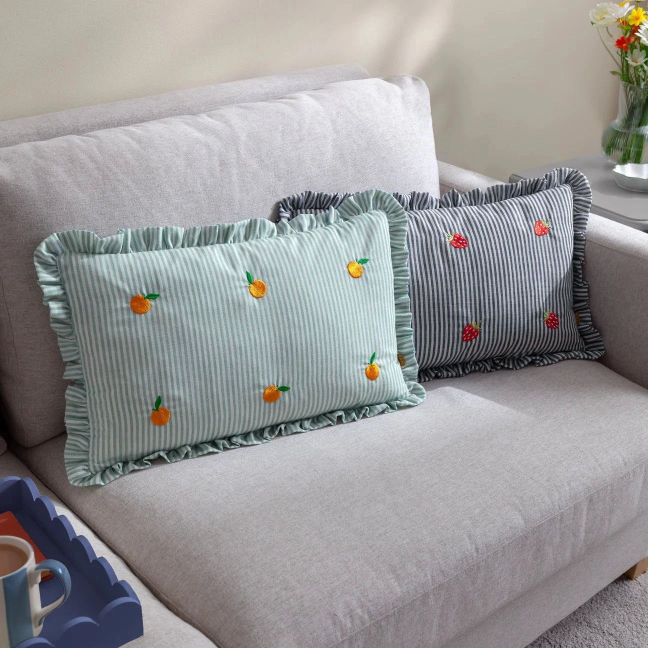 furn (Riva Home) Cushions Les Fruites Embroidered Ruffle Cushion Strawberries by Furn