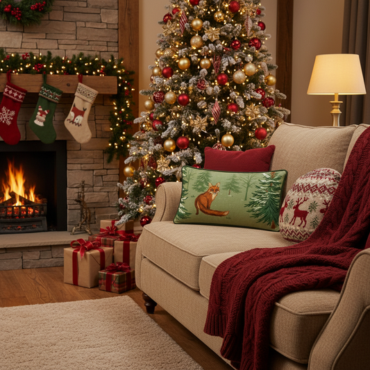 furn (Riva Home) Cushions Lodge Wood Fox Oak Green | Embroidered by Furn