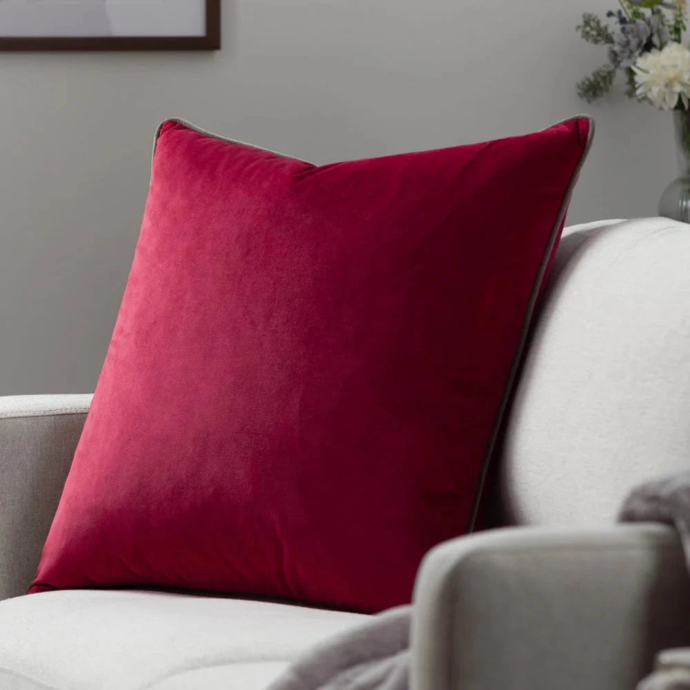 furn (Riva Home) Cushions Meridian Velvet Feather Filled Cushion Cranberry/Mocha by Furn