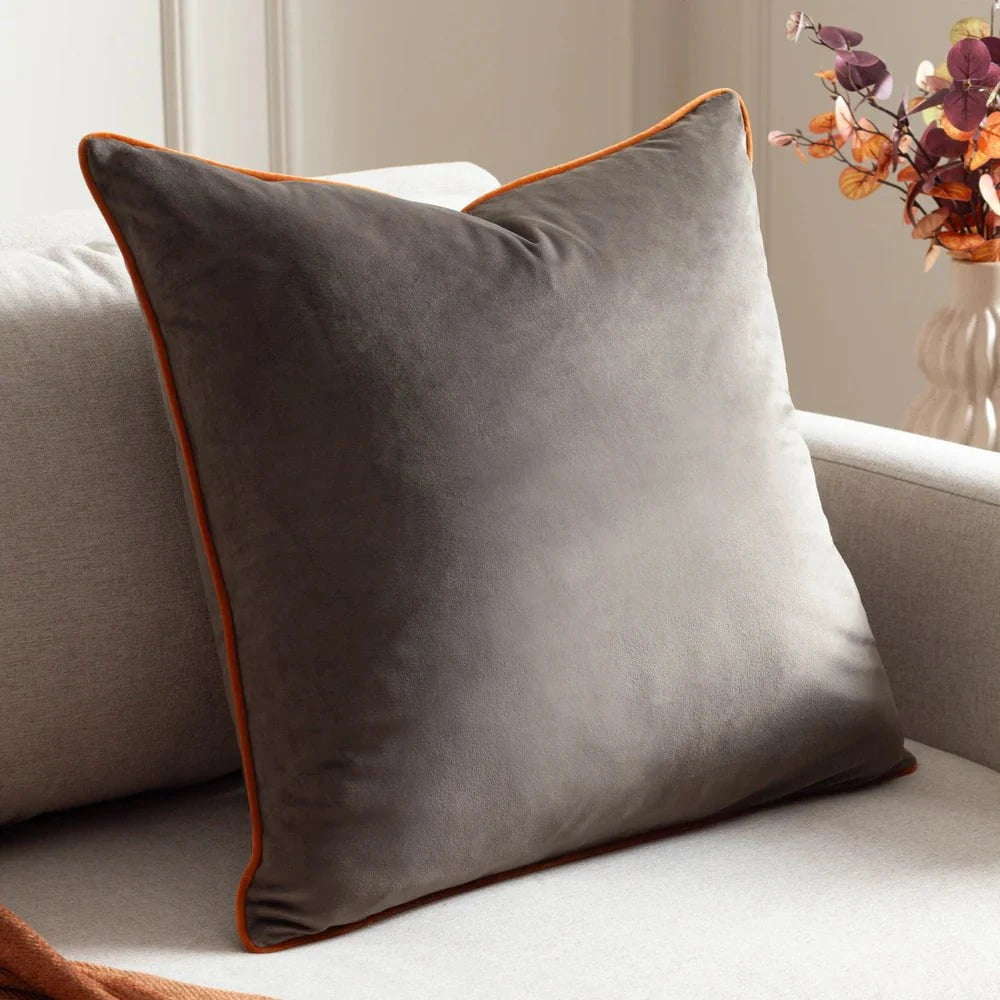 furn (Riva Home) Cushions Mocha/Pumpkin / 45x45cm Meridian Velvet Feather Filled Cushion Pumpkin/Mocha by Furn