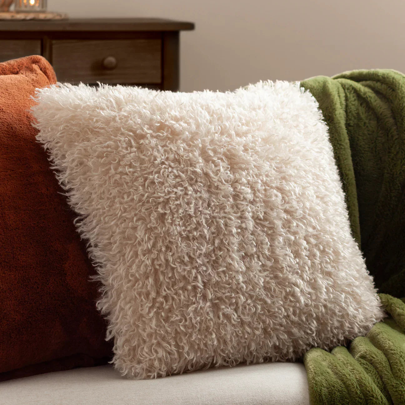 Furn (Riva Home) Cushions Natural Rowan Faux Fur Cushion by Furn