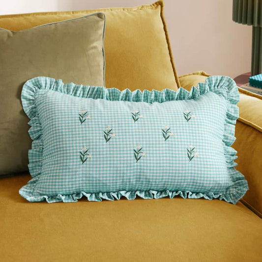Furn (Riva Home) Cushions Spring Green LES PETITE FLEURS GINGHAM RUFFLE CUSHION by Furn
