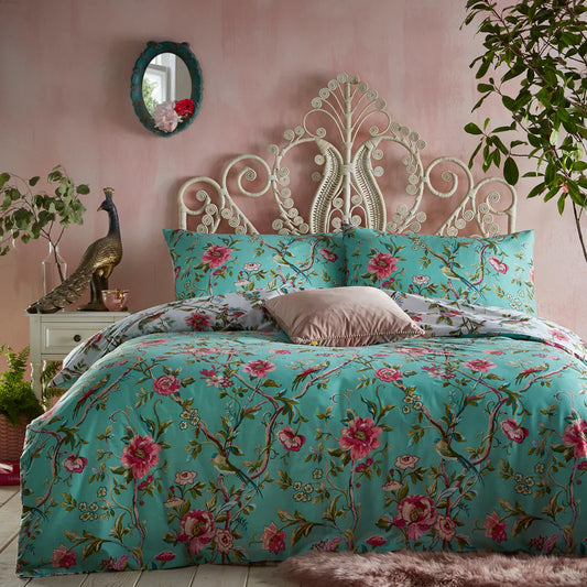 Furn (Riva Home) Duvet Cover set VINTAGE CHINOISERIE FLORAL EXOTIC DUVET COVER SET JADE by furn