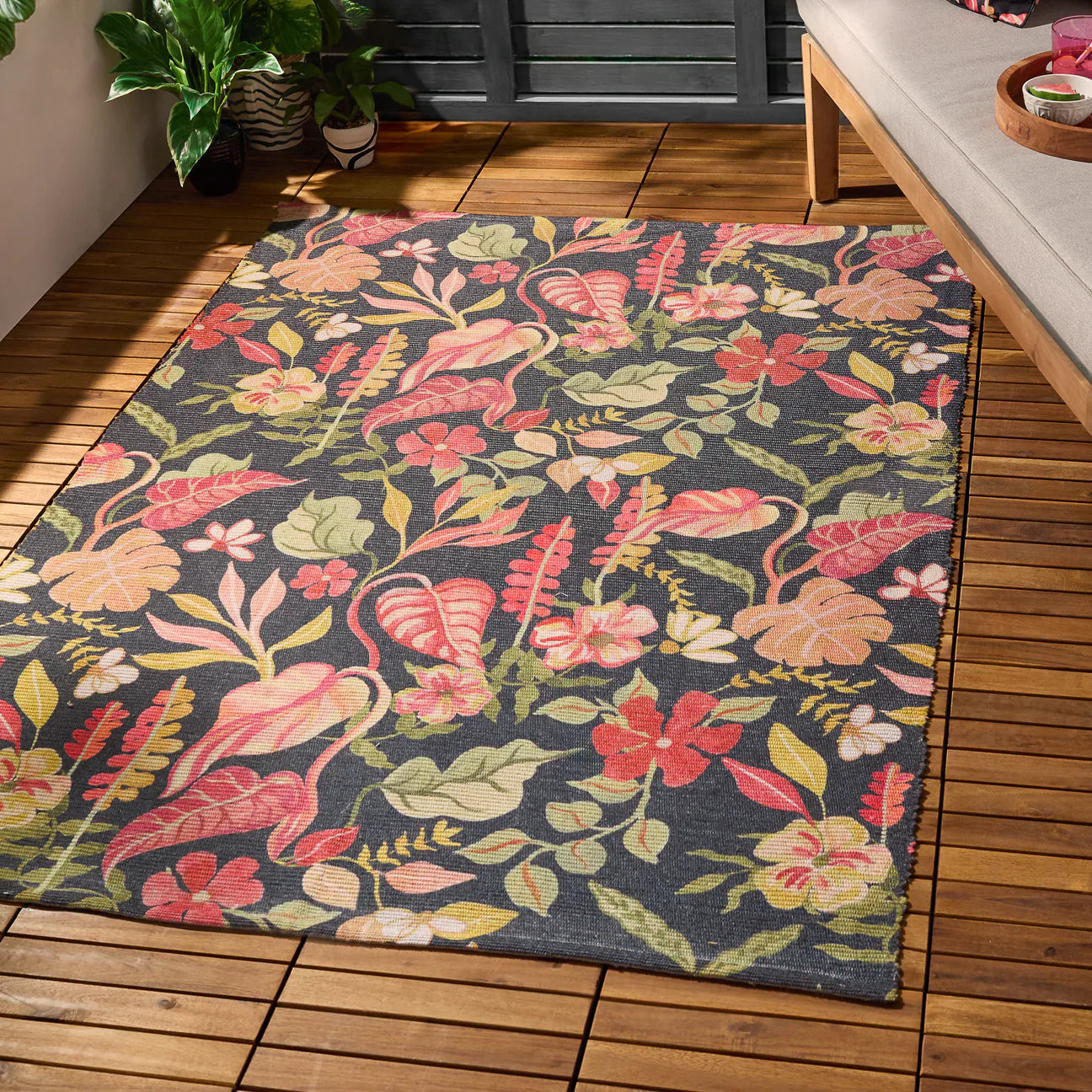 Furn (Riva Home) Outdoor Rugs TROPICAL BLOOM INDOOR/OUTDOOR RUG BLACK by Furn