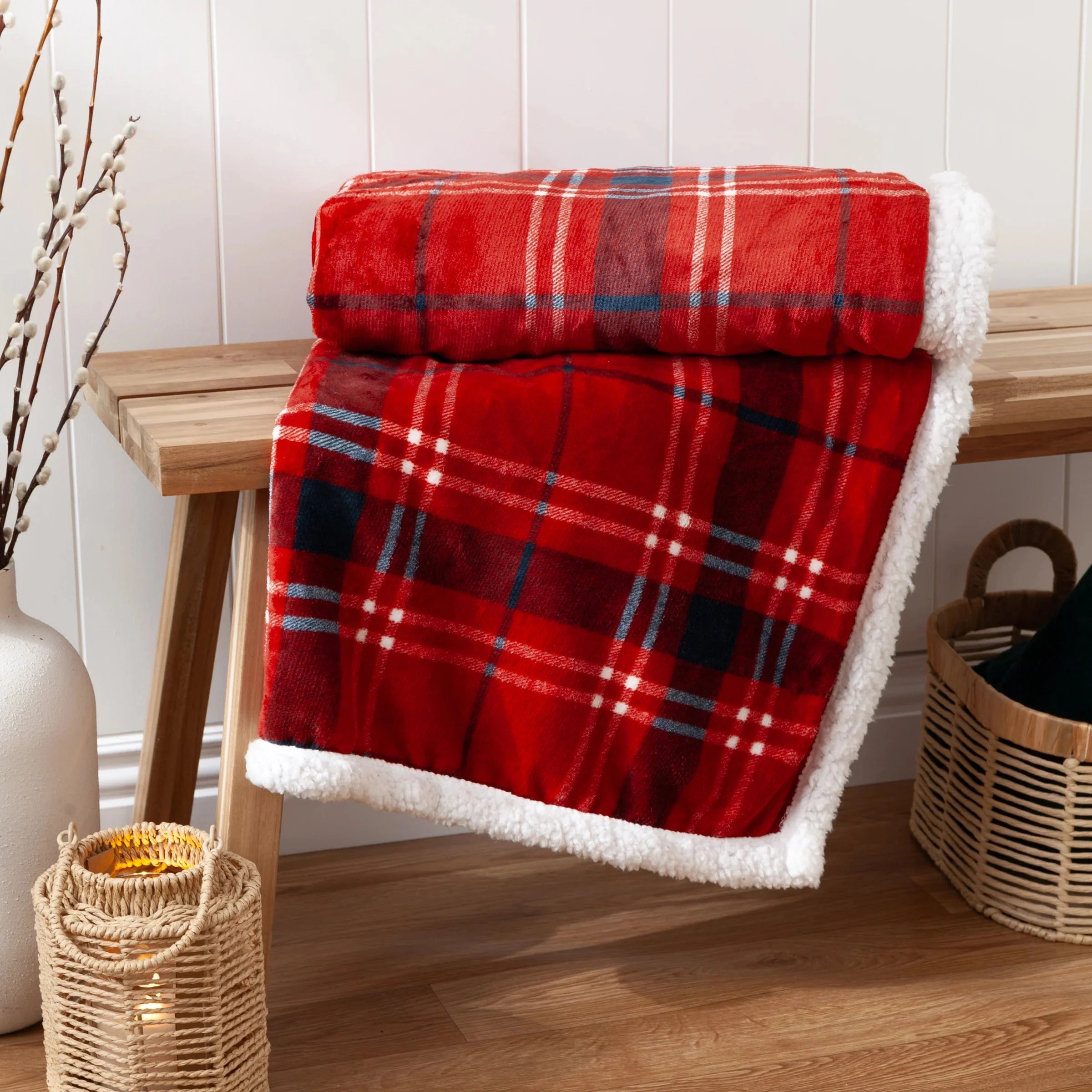 Furn (Riva Home) Throw Blake Check Fleece Throw Red by Furn